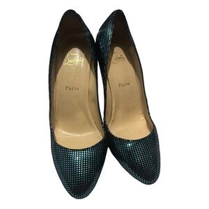 Christian Louboutin Teal Metallic Pointed-Toe Pumps